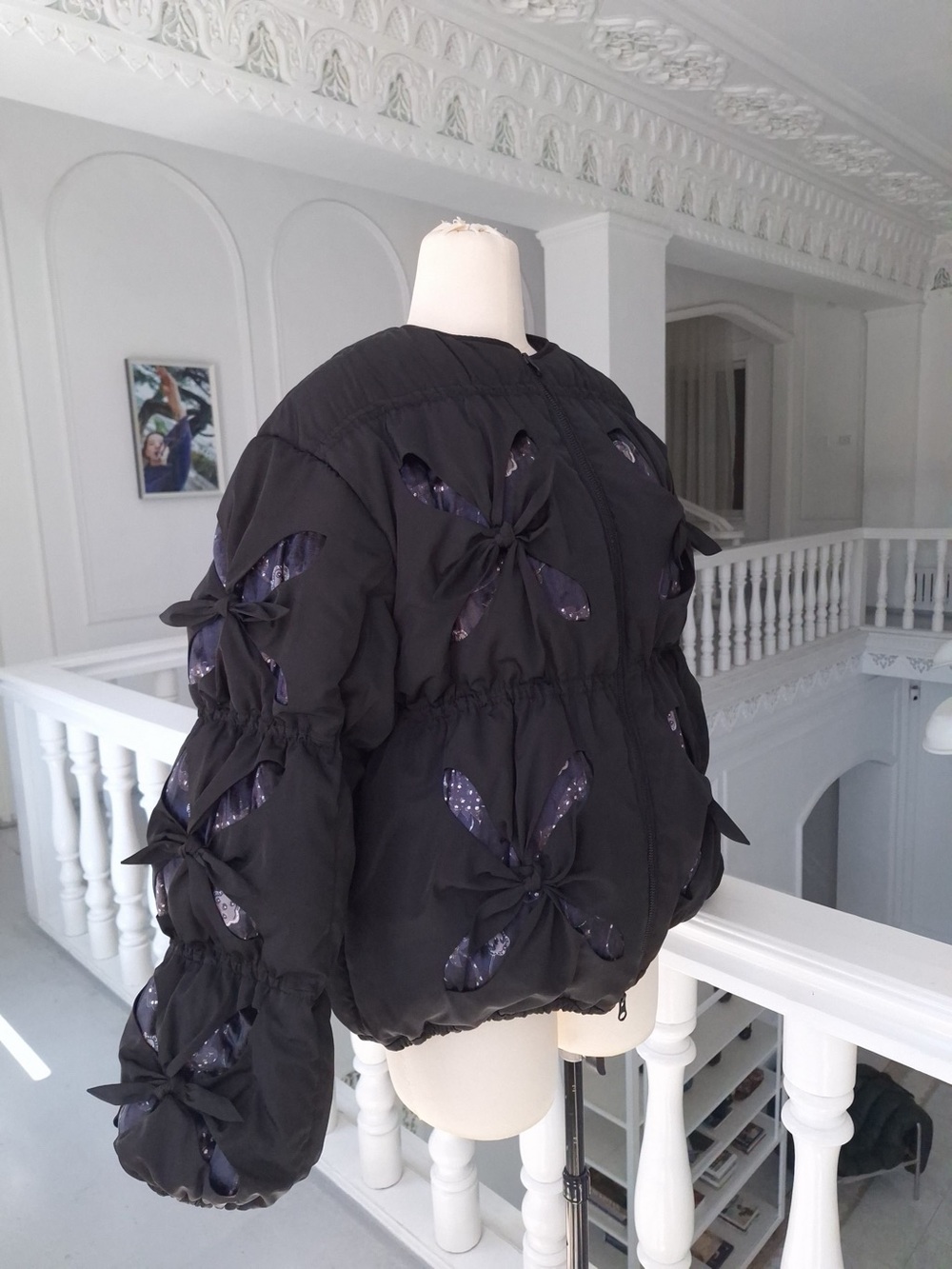 Women's Black Bow-Accent Puffer Jacket NWT